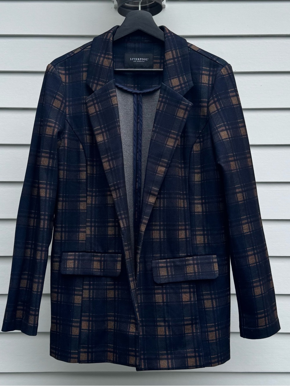 Liverpool Navy and Brown Plaid Blazer Jacket, Large